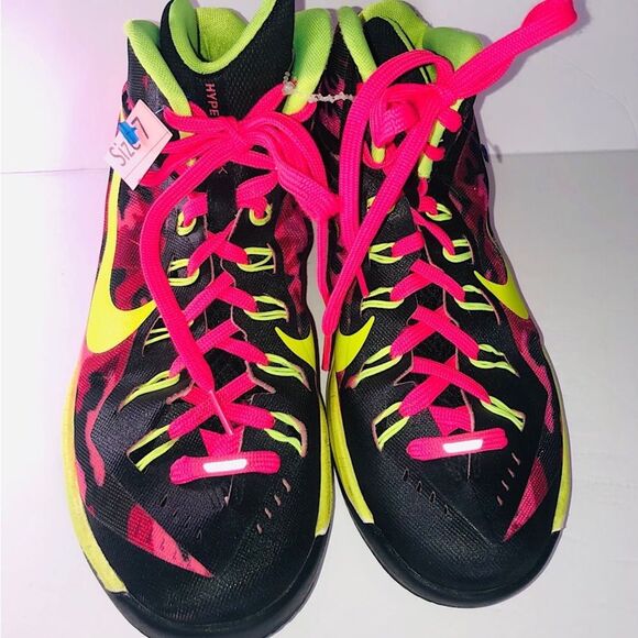 Nike Hyperdunk Lunarlon Yellow/Pink Hi Top Sneaker size 7Y Style #708069-995 - Picture 6 of 10